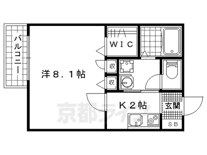 東海道本線 山科駅 徒歩5分 2階建 築17年(1K/1階)の間取り写真