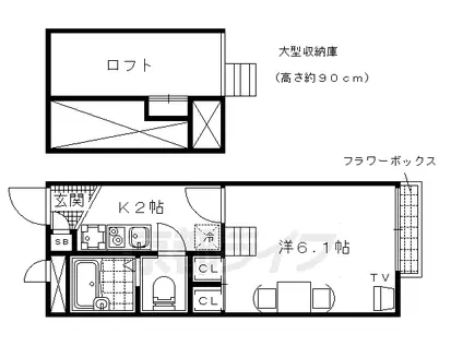 京都市東西線 石田駅(京都市営) 徒歩13分 2階建 築20年(1K/1階)の間取り写真