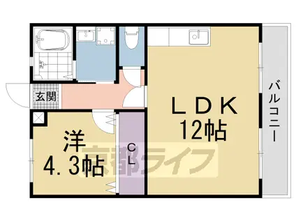 京阪電気鉄道京津線 四宮駅 徒歩2分 2階建 築43年(1LDK/1階)の間取り写真
