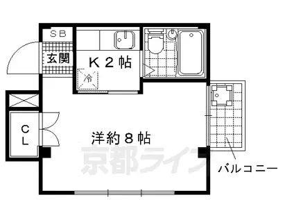 京都市東西線 東野駅(京都) 徒歩5分 4階建 築38年(1K/2階)の間取り写真