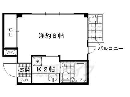 京都市東西線 東野駅(京都) 徒歩5分 4階建 築38年(1K/3階)の間取り写真