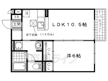 京都市東西線 東野駅(京都) 徒歩2分 2階建 築16年(1LDK/2階)の間取り写真