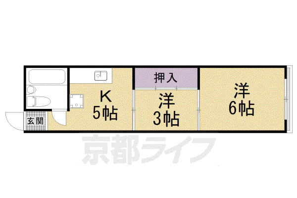 京都市東西線 御陵駅 徒歩5分 4階建 築47年(2DK/4階)の間取り写真