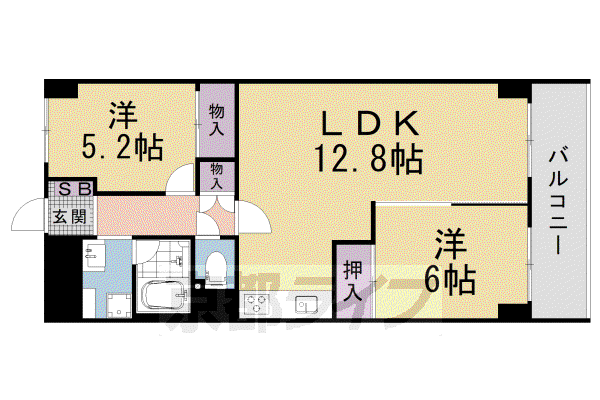 京阪電気鉄道京津線 四宮駅 徒歩8分 7階建 築51年(2LDK/4階)の間取り写真