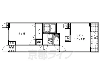 京都市東西線 小野駅(京都) 徒歩4分 3階建 築16年(1LDK/1階)の間取り写真