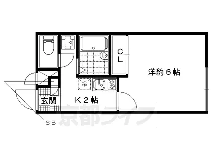 東海道本線 山科駅 徒歩13分 2階建 築15年(1K/1階)の間取り写真