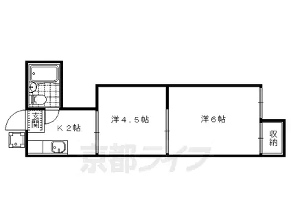 京都市東西線 椥辻駅 徒歩19分 2階建 築49年(2K/2階)の間取り写真