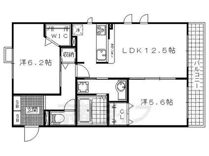 東海道本線 山科駅 徒歩8分 3階建 築15年(2LDK/1階)の間取り写真