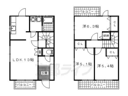 京都市東西線 東野駅(京都) 徒歩22分 2階建 築14年(3LDK/1階)の間取り写真