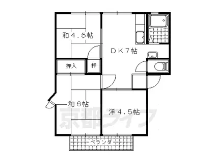 京都市東西線 東野駅(京都) 徒歩12分 2階建 築36年(3DK/2階)の間取り写真