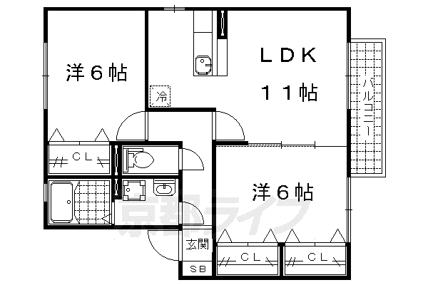 京都市東西線 東野駅(京都) 徒歩2分 2階建 築20年(2LDK/2階)の間取り写真