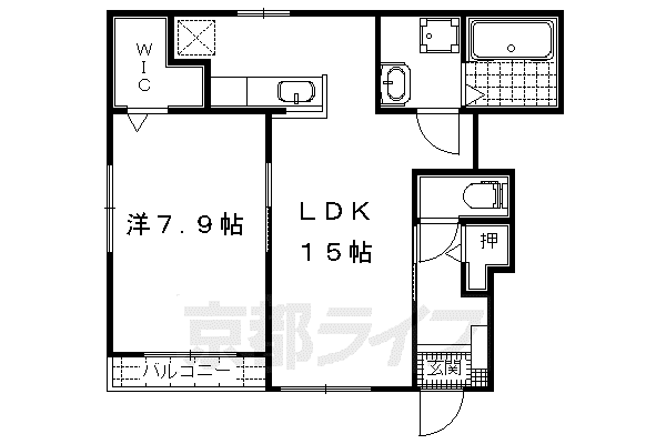 京阪電気鉄道京津線 四宮駅 徒歩5分 2階建 築6年(1LDK/1階)の間取り写真