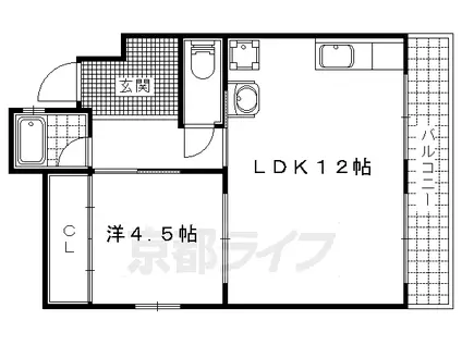 京都市東西線 東野駅(京都) 徒歩13分 3階建 築48年(1LDK/1階)の間取り写真