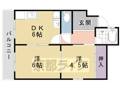 京都市東西線 東野駅(京都) 徒歩13分 3階建 築49年(2DK/1階)の間取り写真