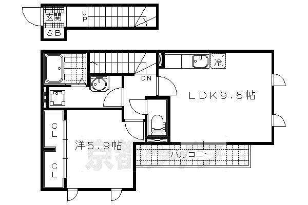 京都市東西線 小野駅(京都) 徒歩8分 2階建 築14年(1LDK/2階)の間取り写真