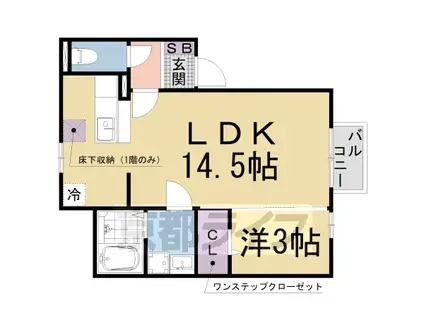 ハピネス下阪本(1LDK/1階)の間取り写真