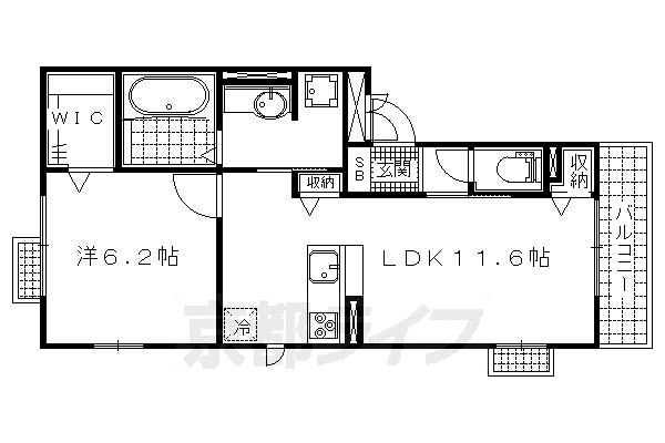 京都市東西線 石田駅(京都市営) 徒歩3分 3階建 築14年(1LDK/3階)の間取り写真