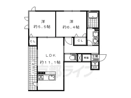 京阪電気鉄道京津線 四宮駅 徒歩4分 3階建 築14年(2LDK/2階)の間取り写真