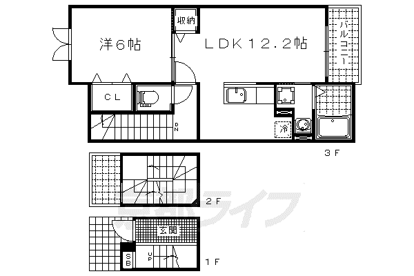京都市東西線 小野駅(京都) 徒歩10分 3階建 築14年(1LDK/1階)の間取り写真