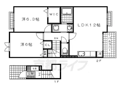 京都市東西線 小野駅(京都) 徒歩10分 2階建 築13年(2LDK/1階)の間取り写真