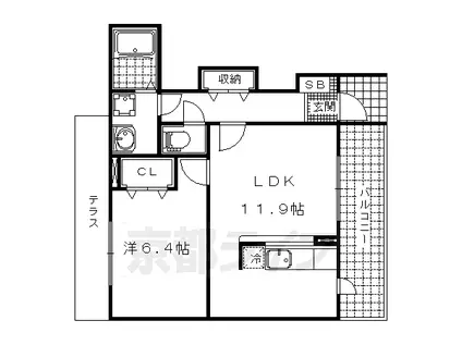 京都市東西線 小野駅(京都) 徒歩10分 2階建 築14年(1LDK/1階)の間取り写真
