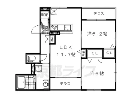 シャーメゾン音羽草田町(2LDK/1階)の間取り写真