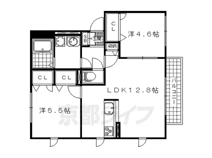 京都市東西線 御陵駅 徒歩19分 2階建 築14年(2LDK/2階)の間取り写真