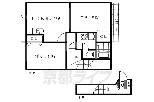 アウローラA(2LDK/1階)の間取り写真