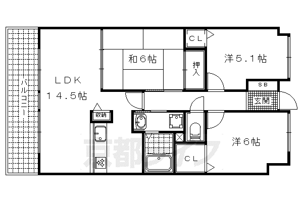ヴィルヌーブ大津におの浜(3LDK/4階)の間取り写真