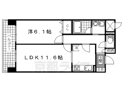 京都市東西線 東野駅(京都) 徒歩5分 9階建 築12年(1LDK/9階)の間取り写真