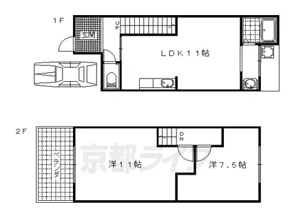 京都市東西線 醍醐駅(京都) 徒歩8分 2階建 築53年(2LDK)の間取り写真