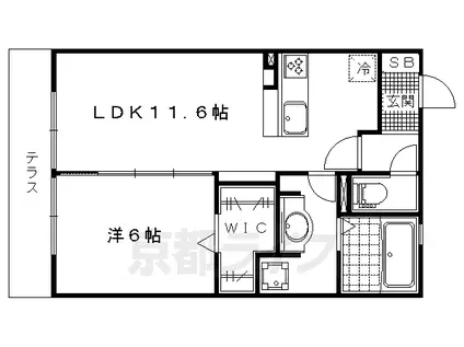 東海道本線 山科駅 徒歩8分 2階建 築13年(1LDK/1階)の間取り写真