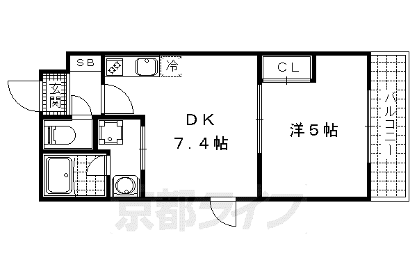東海道本線 山科駅 徒歩10分 3階建 築13年(1DK/3階)の間取り写真