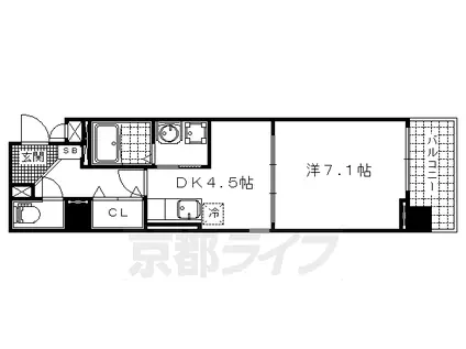 京都市東西線 東野駅(京都) 徒歩13分 5階建 築13年(1DK/4階)の間取り写真