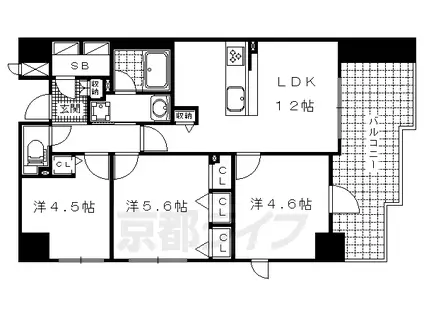 京都市東西線 東野駅(京都) 徒歩4分 11階建 築13年(3LDK/4階)の間取り写真