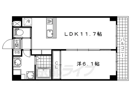 京都市東西線 山科駅 徒歩8分 7階建 築13年(1LDK/2階)の間取り写真