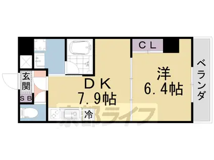 東海道本線 山科駅 徒歩9分 7階建 築12年(1DK/6階)の間取り写真