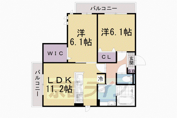 京都市東西線 御陵駅 徒歩11分 3階建 築6年(2LDK/1階)の間取り写真
