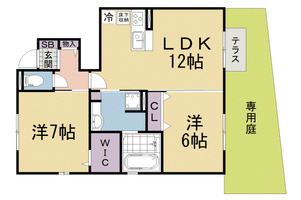 ベルジュウィット(2LDK/1階)の間取り写真