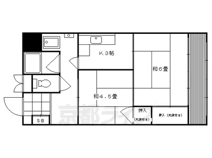 京都市烏丸線 北大路駅 徒歩25分 3階建 築51年(2K/2階)の間取り写真