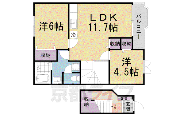 プラシードアロッジオ(2LDK/1階)の間取り写真