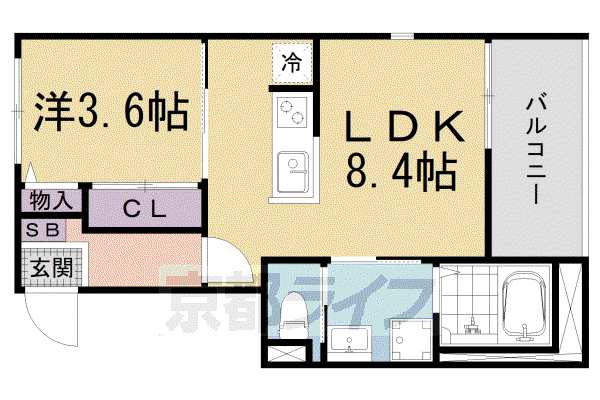 京都市東西線 椥辻駅 徒歩6分 3階建 築4年(1LDK/2階)の間取り写真