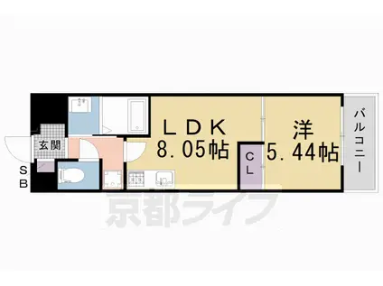 京都市烏丸線 鞍馬口駅 徒歩3分 5階建 築4年(1LDK/3階)の間取り写真