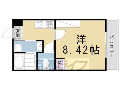 京福北野線 北野白梅町駅 徒歩18分 4階建 築4年(1K/2階)の間取り写真