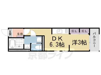 京都市東西線 小野駅(京都) 徒歩8分 3階建 築5年(1DK/1階)の間取り写真