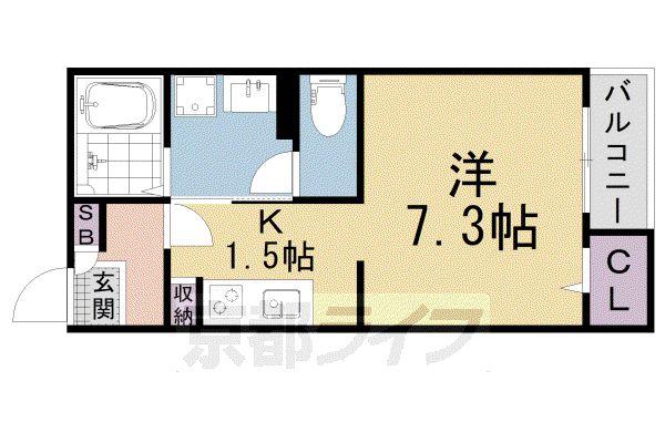 京都市東西線 小野駅(京都) 徒歩8分 3階建 築5年(1K/3階)の間取り写真