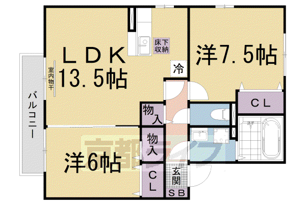 リビングタウン湖都ヶ丘ⅡB棟(2LDK/2階)の間取り写真