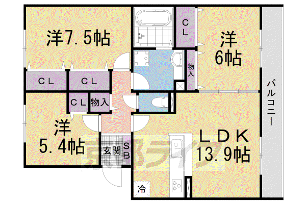 CORNE・BONHEUR(3LDK/3階)の間取り写真