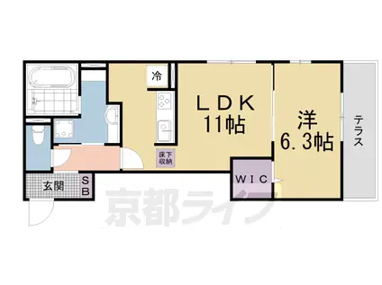 京都市東西線 御陵駅 徒歩12分 3階建 築5年(1LDK/1階)の間取り写真