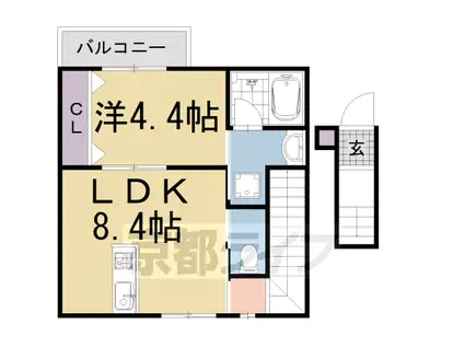 京都市東西線 椥辻駅 徒歩10分 2階建 築4年(1LDK/2階)の間取り写真